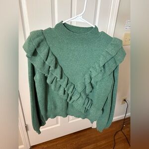 Green Ruffled Women's Sweater